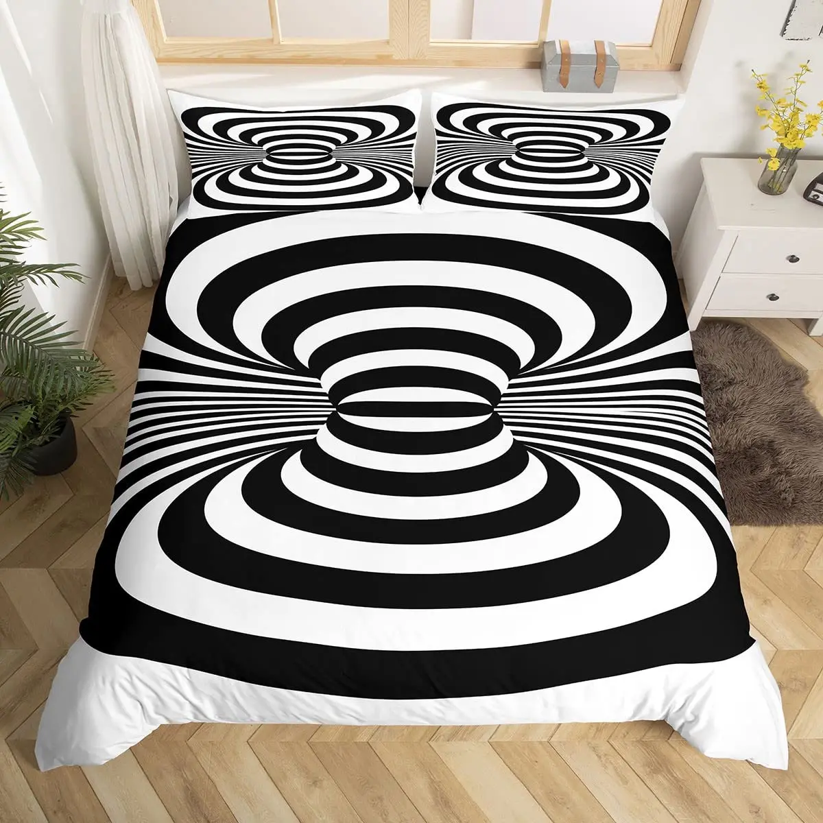 Stripes Illusion Bedding Set,Geometric Arrangement Duvet Cover for Kids Teen Boys Girls,Visual Art Comforter Cover Decor Room