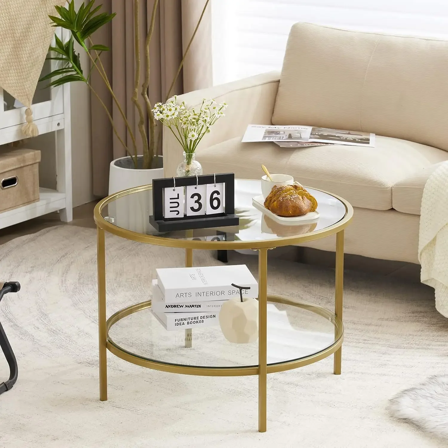 Simple Light Luxury Gold Coffee Table for Living Room Reliable Performance Floor Protection Anti-Tip Design Reinforced Frame