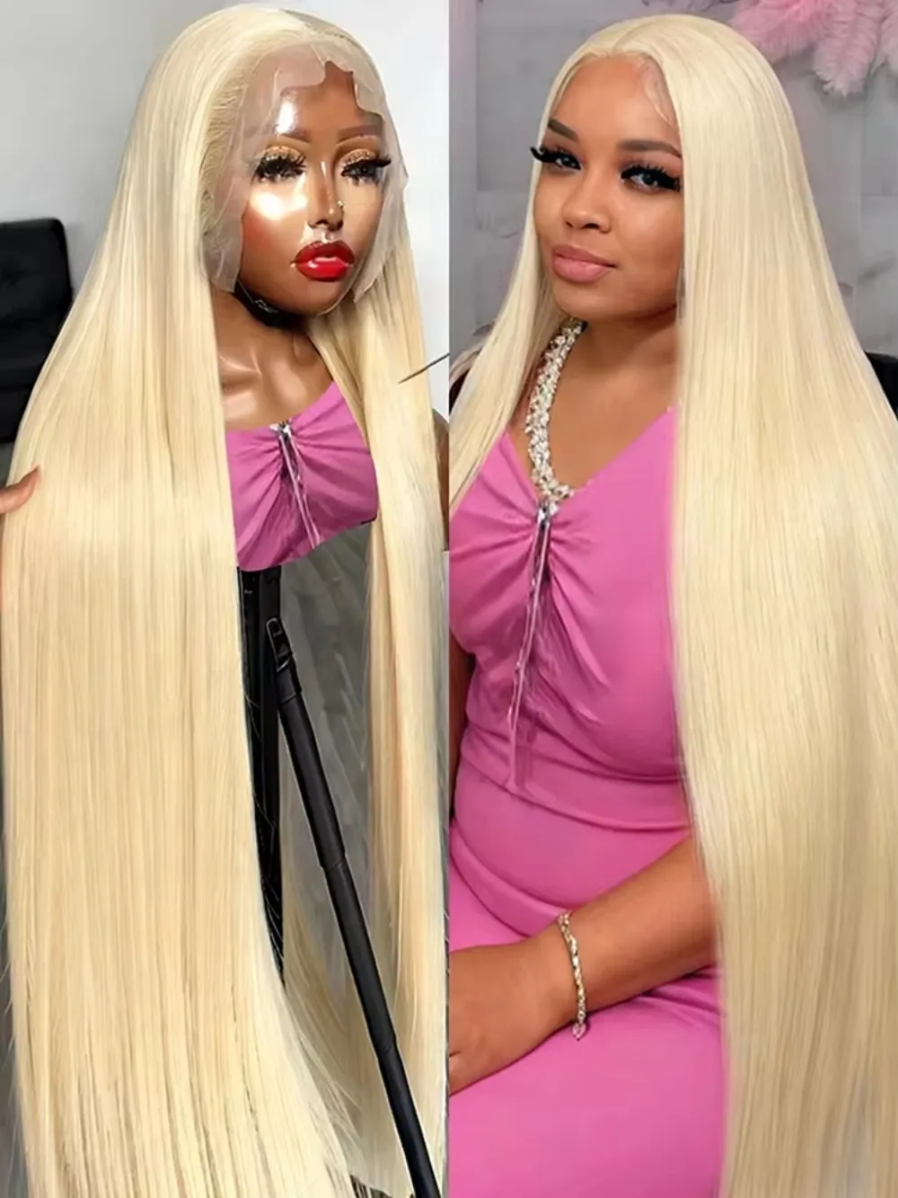 Peruca de Cabelo Humano 46 Polegadas Liso 613 Loiro Mel com Renda HD 13x4 e 13x6, Densidade 220