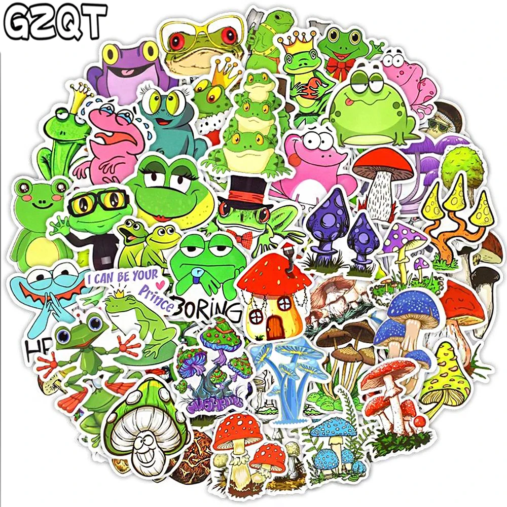 

100 PCS Cartoon Frog Mushroom Psychedelic Graffiti Stickers for Laptop Car Phone Fridge Waterproof Sticker Pack Decals Kids Toys