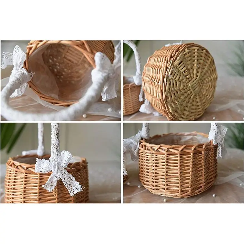 2 Piece Woven Storage Basket With Handle Wicker Rattan Flower Baskets As Shown For Home Garden Decor