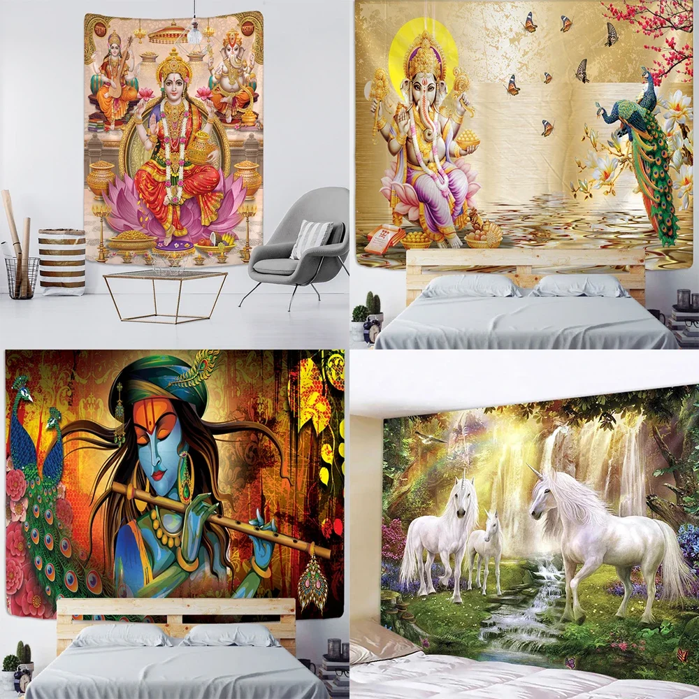 Home Decor Elephant Sacred Unicorn Cartoon Cat Nature Palm Wall Hanging Hippie Living Room Art Curtain Tapestry tapiz