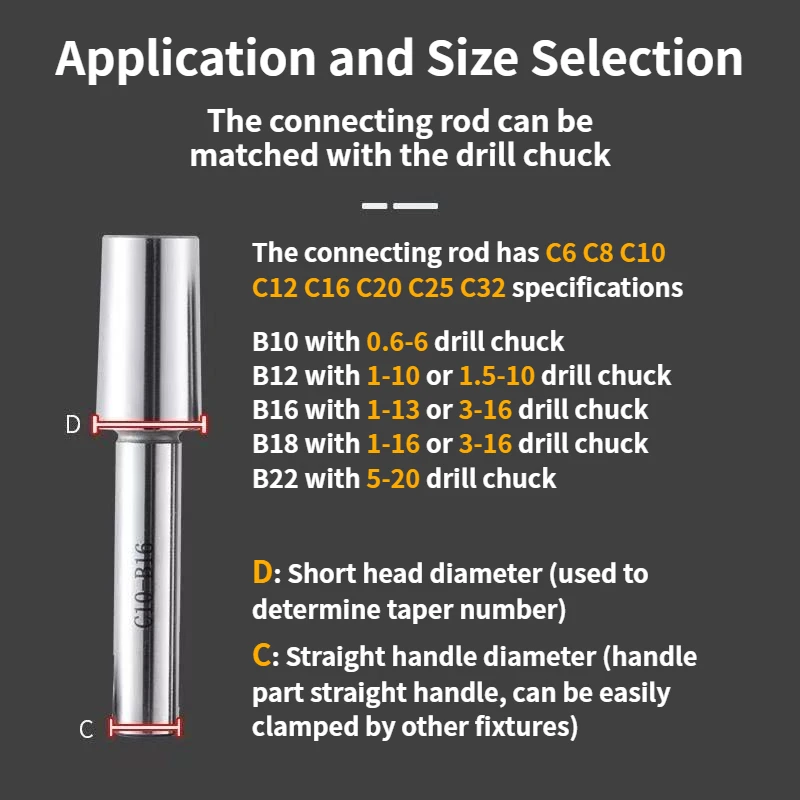 C6 C8 C10 C12 C16 C20 B10 B12 B16 B18 B22 Straight Shank Drill Chuck Connecting Rod Milling Machine Tie Rod Drill Adapter Rod