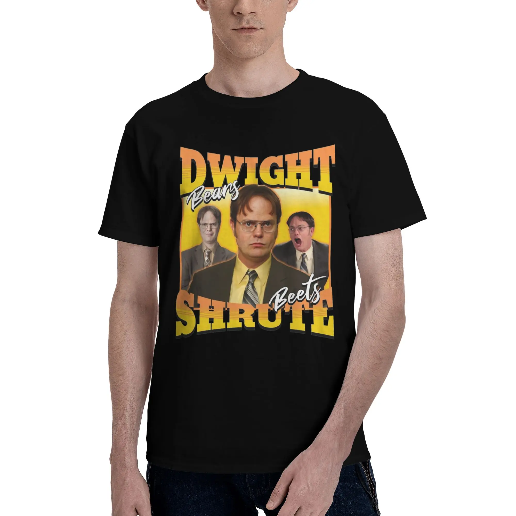Dwight Schrute T Shirts Men's  Pure Cotton Awesome T-Shirt Round Neck The Office Tv Series Tees Short Sleeve Clothes Classic
