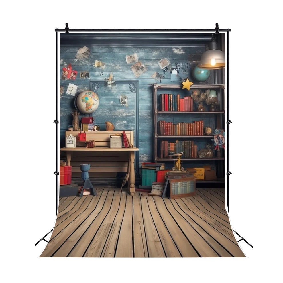 Back to School Wooden Board Bookshelf Portrait Backdrops Library Study Room Decor Photocall Photography Background Photo Studio