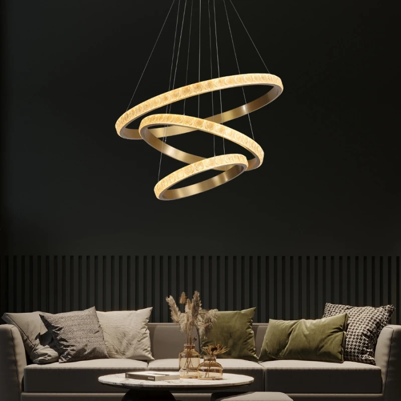 Modern Luxury Crystal Circle Hanging Chandelier for Living Room Dining  Hotel Villa LED Pendant Lighting Decor Fixture