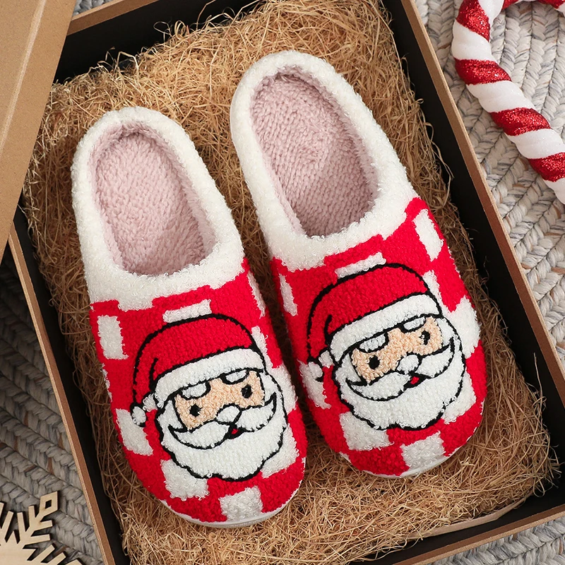 Weihnachts-Baumwollhausschuhe für Damen, 2025, Winter, niedlicher Cartoon, Winter, warme Hausschuhe, Damen, Innenbereich, Schlafzimmer, Paare, Plüschschuhe, 45