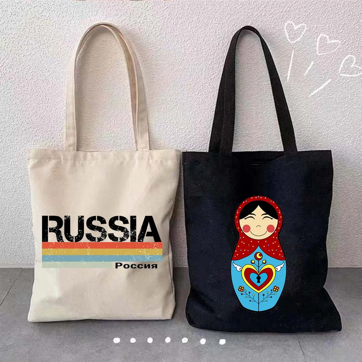 Cultura rusa Moscú Matrioshka muñeca anidada catedral escudo de brazo Masha chica mujer lona bolso grande de hombro bolso de compras