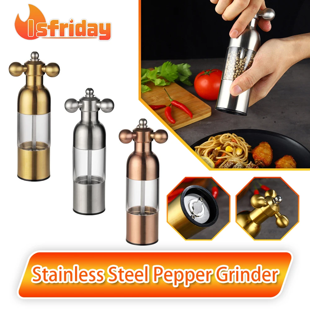 304 Stainless Steel Pepper Grinder Kitchen Utensils Sea Salt Pepper Manual Grinding Bottle Black Pepper Grinder Kitchen Supplies