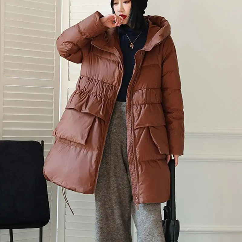 Woman Clothes Down White Duck Jacket Female Mid-Length Style Loose  Coats Fashion  Thick Warm s  G793