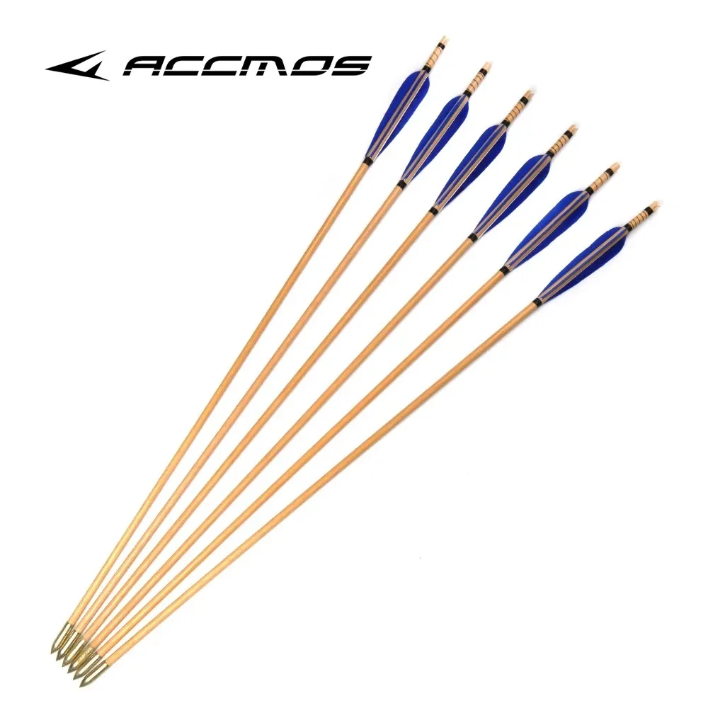 

6/12/18/24pcs bamboo Wooden Arrows Traditional Handmade Arrows 5‘’Turkey feather 32" OD8mm For Longbow Recurve Bow Archery hun
