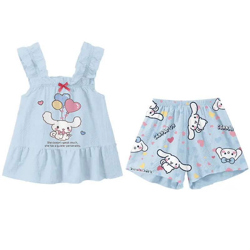 Sanrio My Melody Pajamas Set Cartoon Ice Silk Modal Suspender Set Girl Medium Big Kids Parent-child Home Clothes Two-piece Set