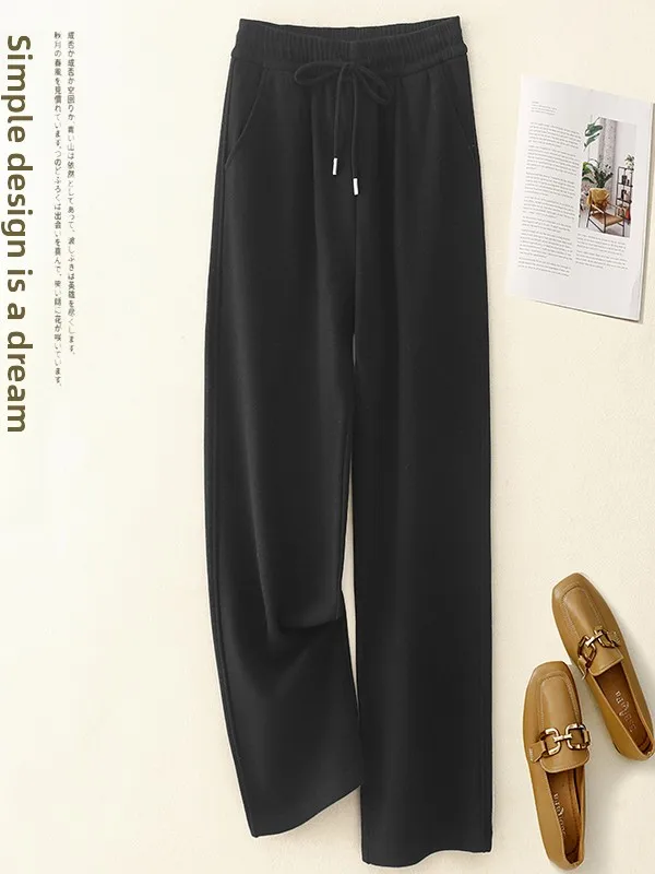 Pantaloni di lana a gamba larga a vita alta Pantaloni da donna autunno inverno con taglio dritto allentato casual drappeggiato Sle