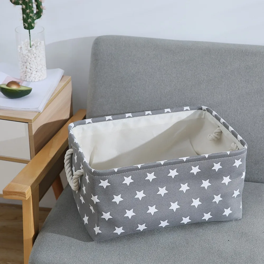 Cube Canvas Fabric Storage Basket Clothes Folding Storage Box For Nursery Underwear Toy Organizer Laundry Basket With Handle