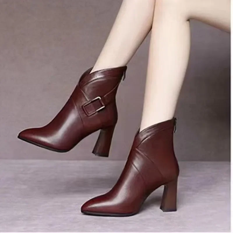 Sexy Women Boots 2022 Autumn and Winter V-Neck High Heels Ankle Shoes Boots Leather Booties Feminina Woman Wedding Party Shoes