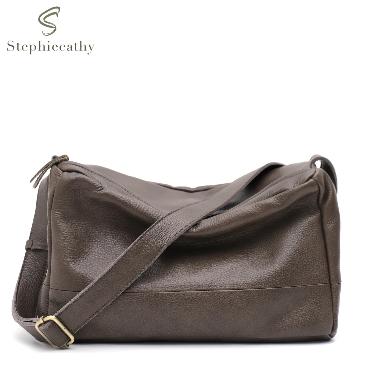 SC Minimalist Casual Real Leather Shoulder Bag Women Men Unisex Large Capacity Slouchy Daily Crossbody Handbag Travel Commute