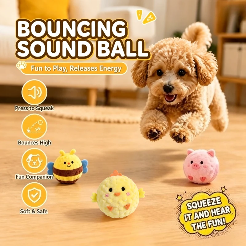 Pet Squeaky Bouncing Ball Bite-Resistant Interactive Training Toy Cat Play Entertainment Companion Toys for Dogs Cats Supplies