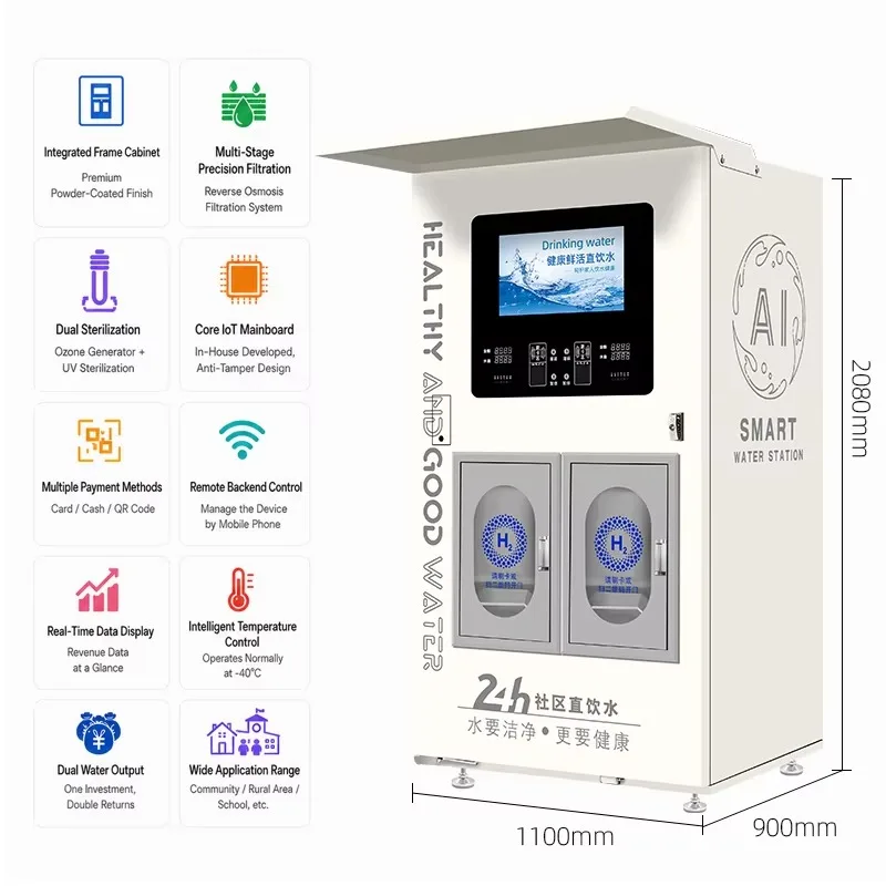 Water Vending Machine RO Water ATM Drinking Dispenser Purified Coin Operated Self-Serve for Railway Station Custom