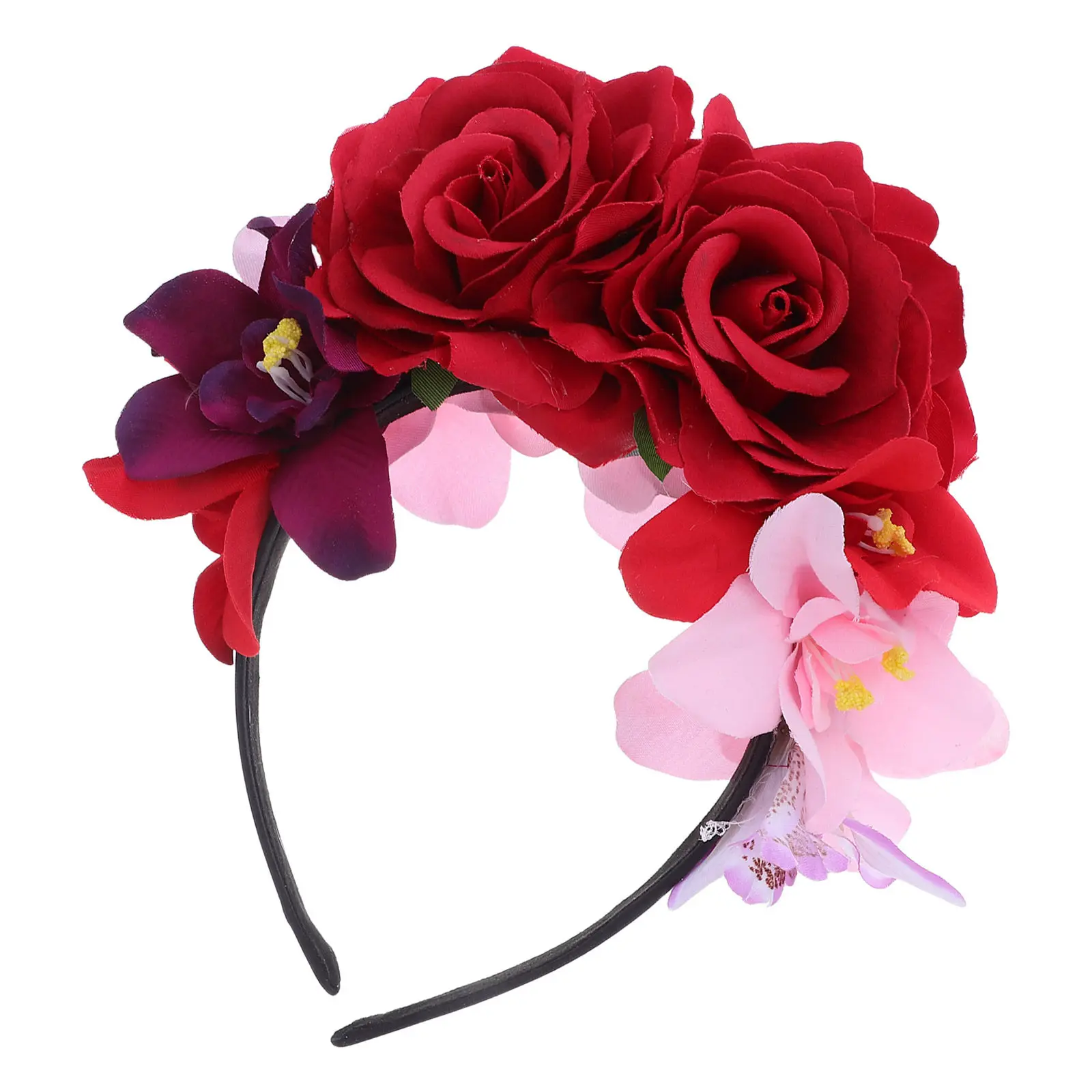 Halloween Rose Flower Headband Artificial Roses Elegant Mystical Floral Crown Headpiece for Day of The Dead Cosplay Party