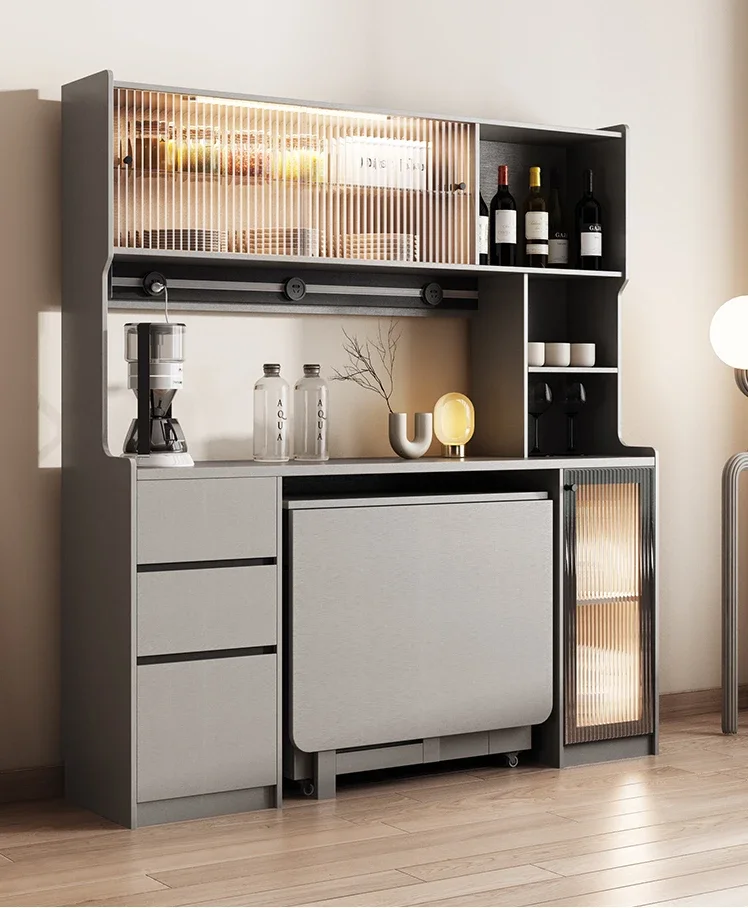 Foldable storage table luxury multifunctional sideboard retractable wheeled solid wood table dining table