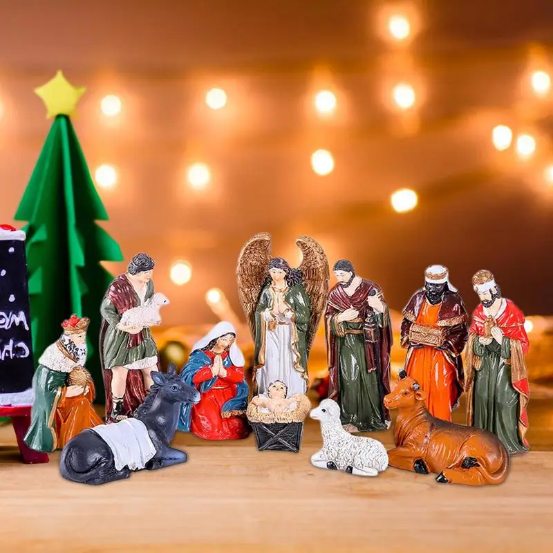 Christmas Nativity Figurine Set Nativity Scene Sets 11 Pieces Nativity Tabletop Scenes Nativity Figurines Manger Scene Religious