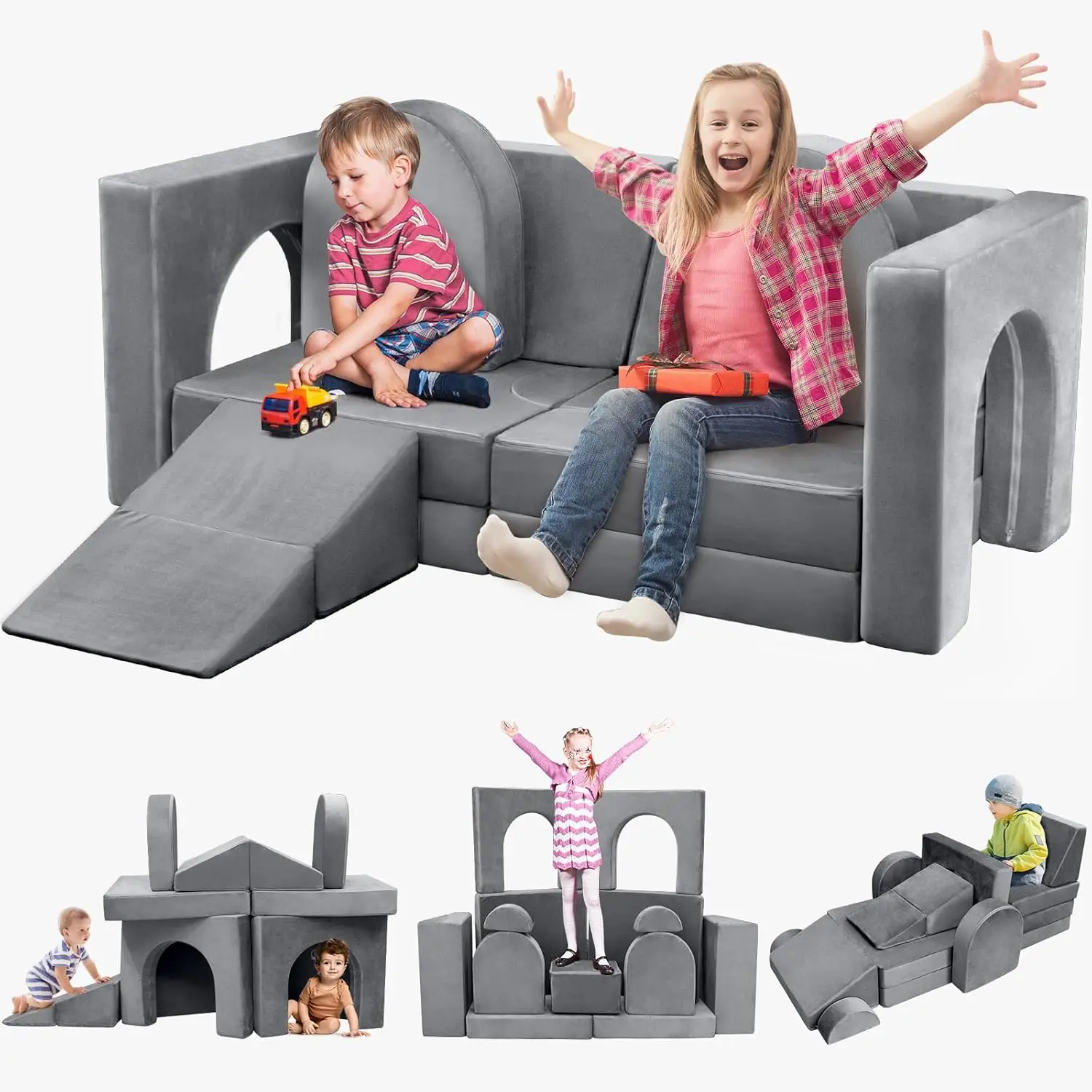 Kids Couch Modular Play Couch for Toddler Kids Playroom Bedroom, Nugget Couch Kids Boost Playing Sleeping