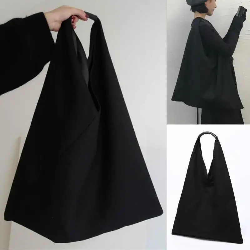 Concise Design Korean Lazy Fashion Women Canvas Shoulder Bag Solid Color Splicing Large Capacity Casual Daily Shopping Tote Bag