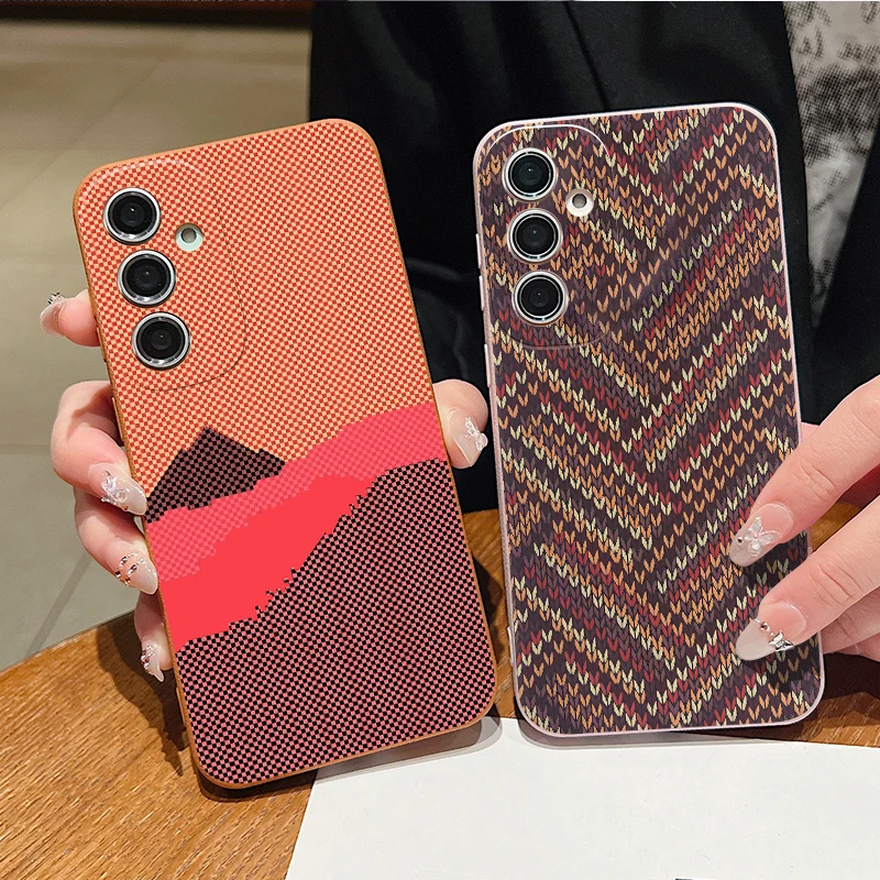 Striped Pattern Soft Case For Samsung Galaxy A57 A37 A17 A56 A16 A55 A54 A15 A36 A26 A53 A35 5G Leather Texture TPU Phone Cover
