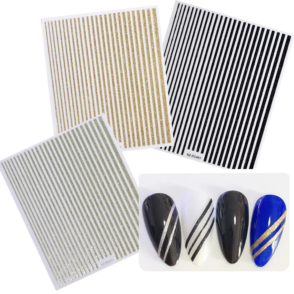 1 قطعة ثلاثية الأبعاد خط فرنسي بسيط شريط مسمار الفن ملصقات الذهب الفضة خطوط معدنية مسمار الشارات مستقيم قطاع البولندية مانيكير تلميح # 10*8 سم