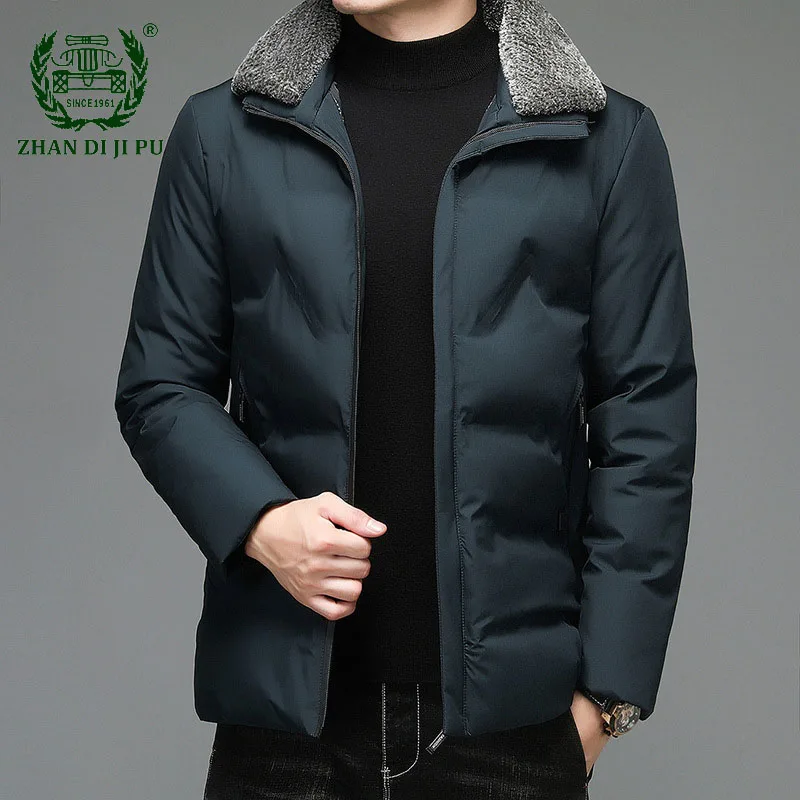 

Fashion Fur Collar Parks Mens Winter Warm Thickened Coats High Quality Casual Solid Color Slim Zipper Parka For Male Windbreaker