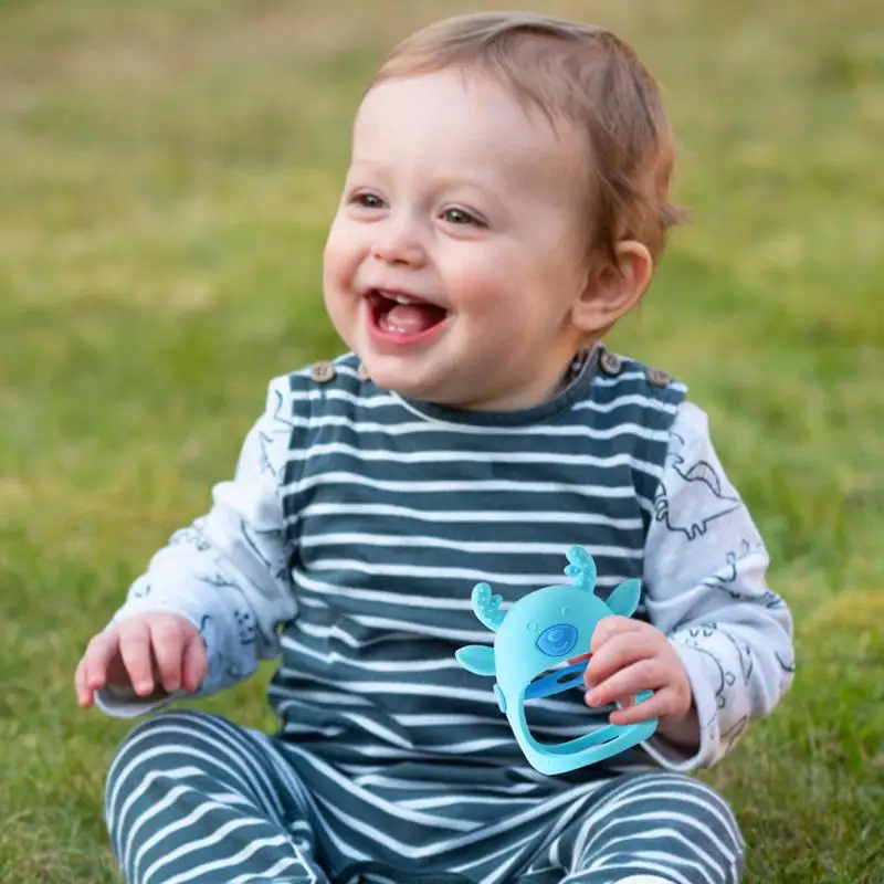 Mordedor calmante de silicona con forma de ciervo, juguete de dentición infantil, alivio de la dentición, chupete de mano