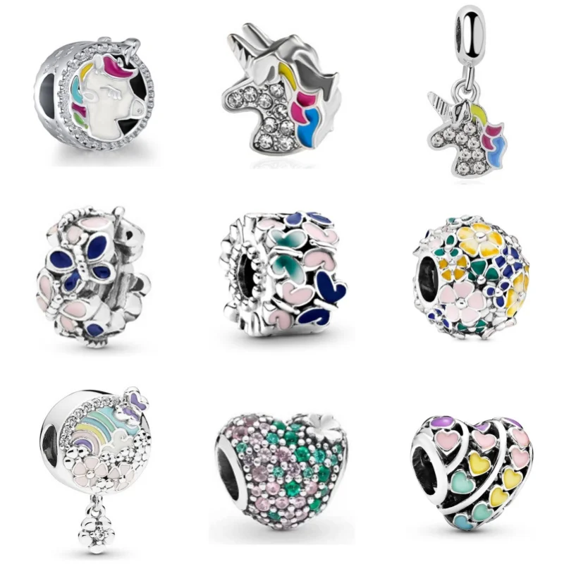 2024 New Colorful Unicorn Pendant Charm Beads For Pandora DIY Bracelet Necklace Jewelry Accessories Birthday Gifts