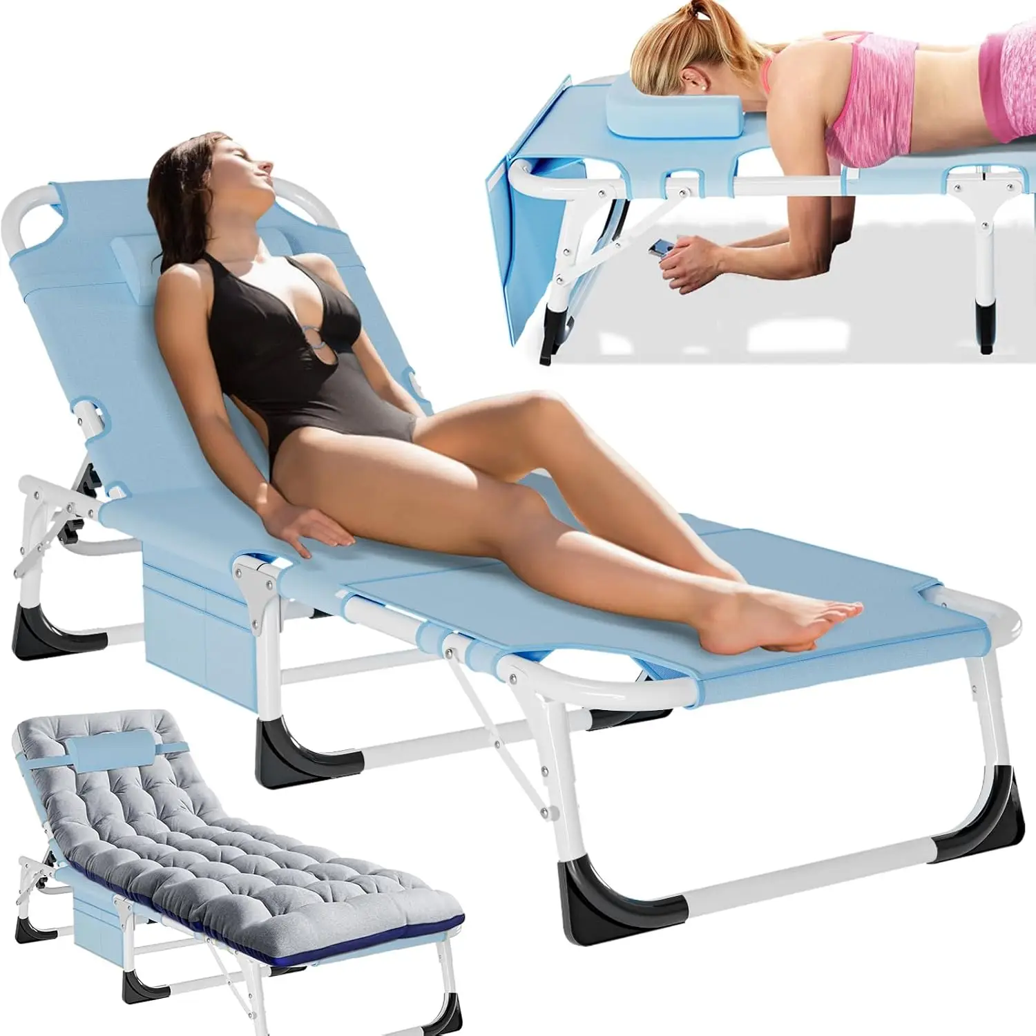 

Tanning Chair, Outdoor Sunbathing Lounge Chair 5-Position, Folding Chaise Lounger, Sun Tanning Lounger with Face, Customized