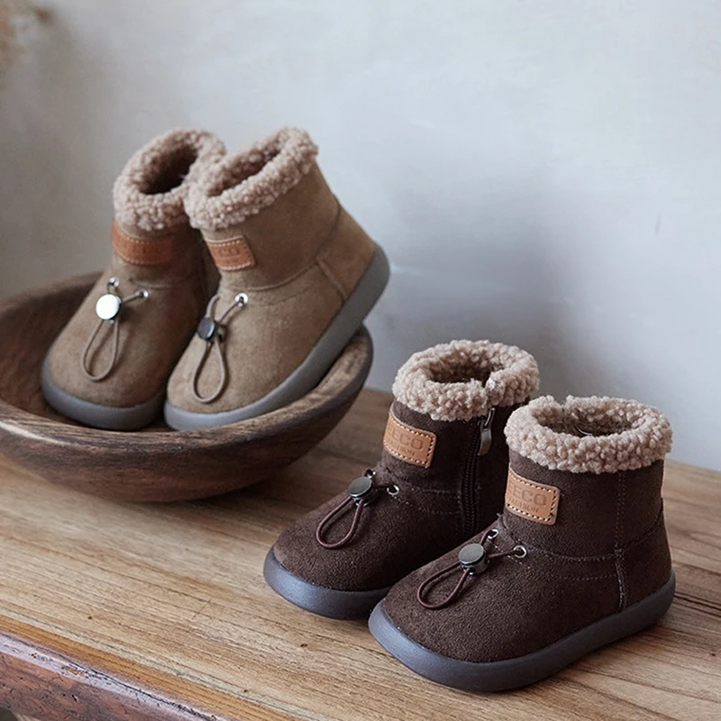 Little Girls Cozy Fleece Lined Warm Ankle Snow Boots Toddler Winter Thick Booties Non-Slip Soft Rubber Sole Outdoor Boots
