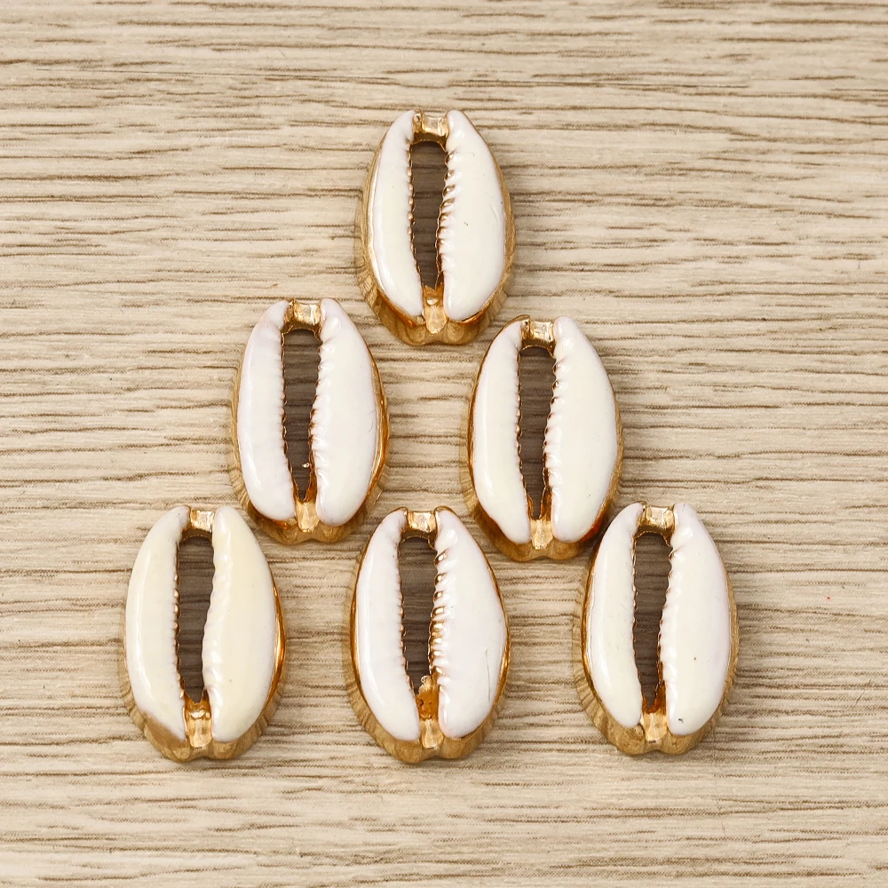 Tusember 30 Stück 12 x 19 mm Legierung, goldfarben, weiße Muschelanhänger, Anhänger für Halsketten, Ohrringe, handgefertigte Schmuckherstellung, DIY – Detail 3