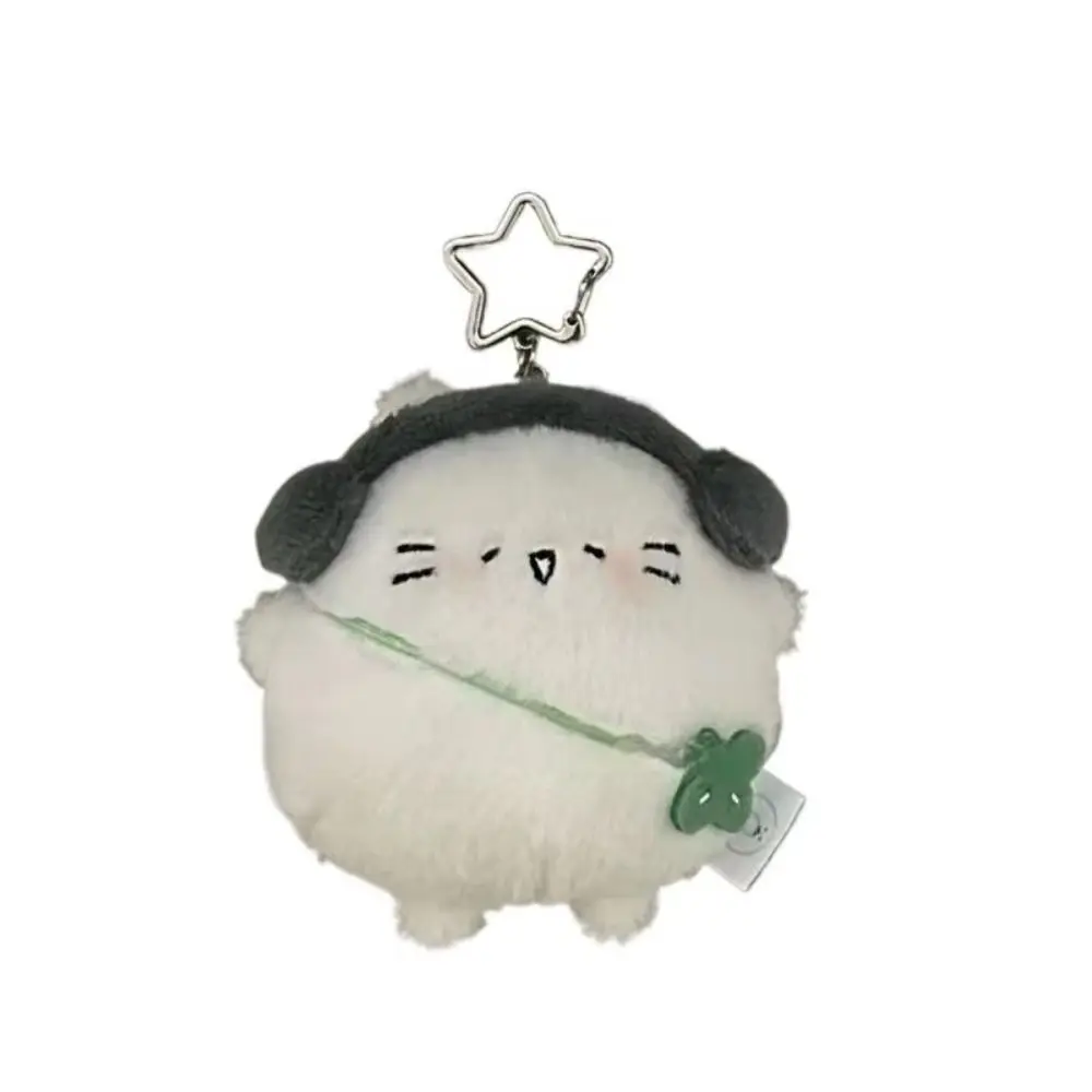 Four-leaf Clover Headphones Cat Keychain Stuffed Animal Backpack Ornaments Cherry Pudding Cat Keyring Kawaii Cartoon