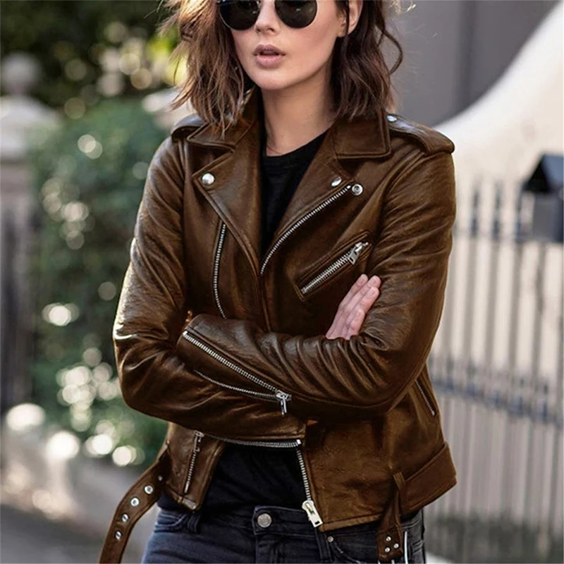 Autumn Winter Streetwear Harajuku Y2K PU Leather Jacket Ladies Casual Fashion All-match Zipper Coat Women Oversized Outwear Top