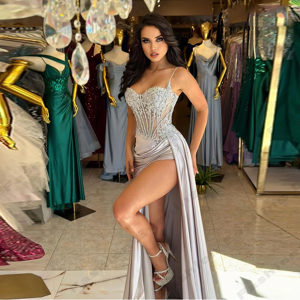 Luxurious Sparkling New Evening Dresses Women Backless Mermaid Off The Shoulder Sleeveless High Slit Party Prom Gowns Customized