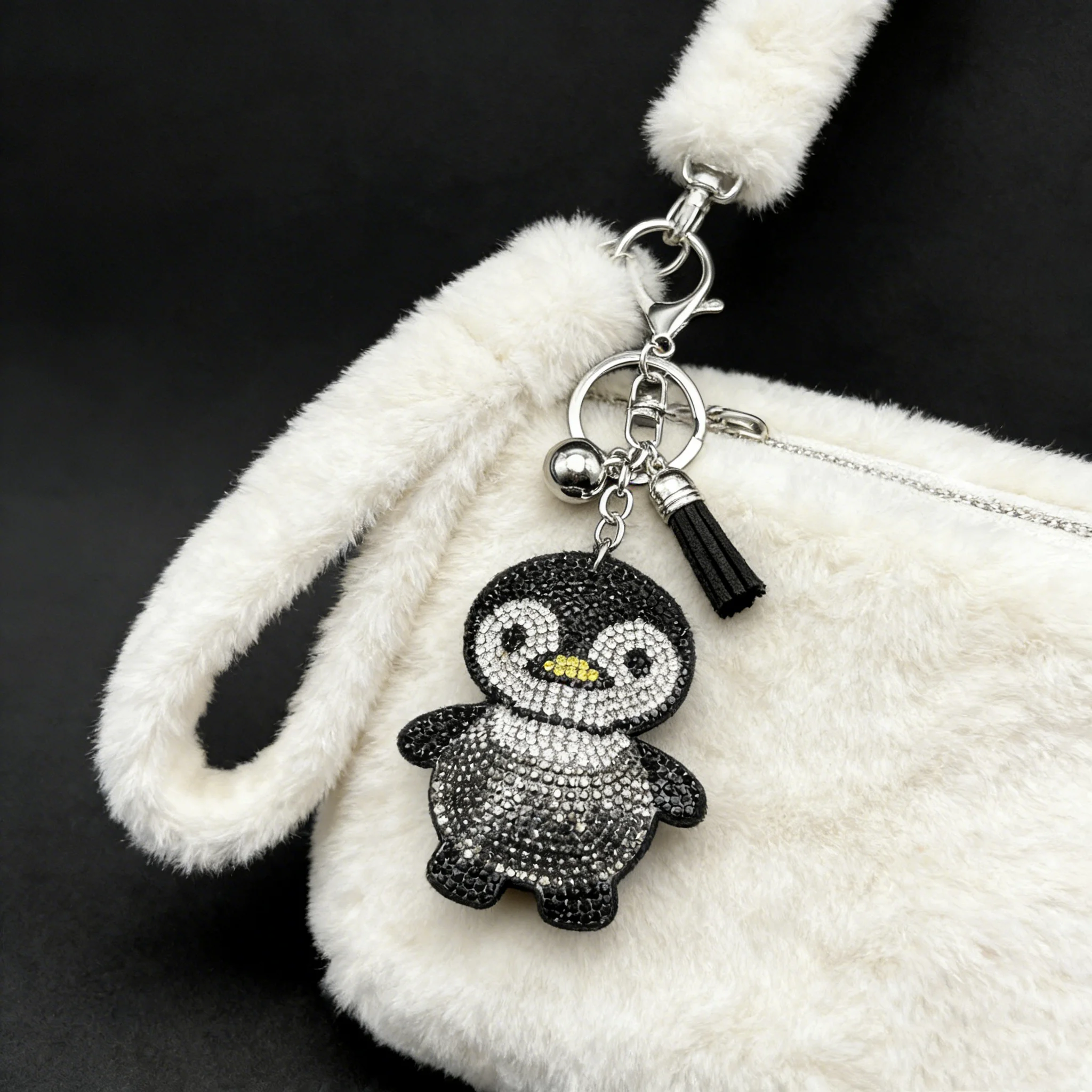 Lovely Penguin Animal Bag Hanging For Women Men Tassel Full Blingbling Crystal Ocean Sea Style Keyring Handbag Jewelry Gifts