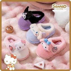 Sanrio Winter Cute Cartoon antypoślizgowe dziecięce pluszowe kapcie miękka podeszwa klapki japonki dziecięce dziewczęce kryty muły ciepłe domowe bawełniane buty