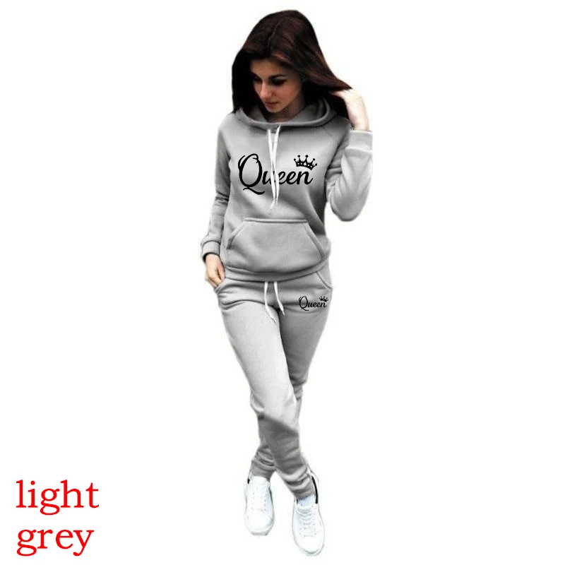 Women's Fashion Hoodie Suits Classic Queen Logo Printed Sweatshirts+ Long Pants Sets Hooded Tracksuit Outfits