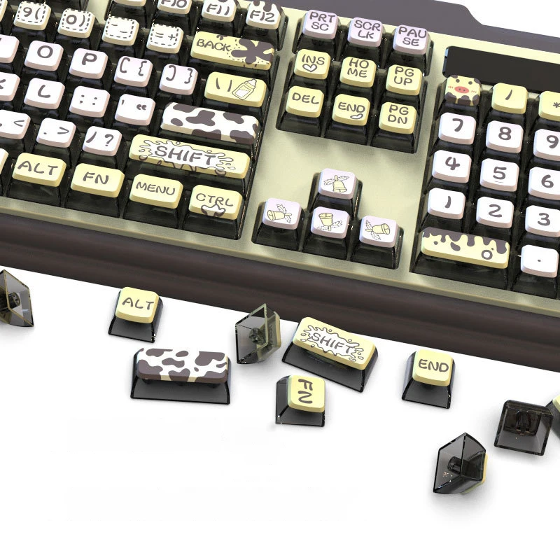 Teclas retroiluminadas para teclados mecánicos, 116 teclas, Pudding Cow Themd transparente, ASA Profile Dye Sub PBT RGB