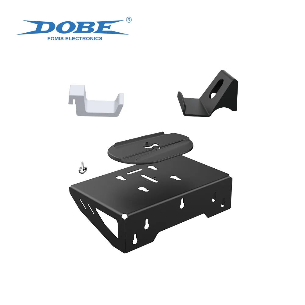 DOBE TP5-3502 Wall Mount for PS5 Slim/PS5 (Disc and Digital), Steel Wall Bracket with 1 Headset Holder and 2 Controller Hooks