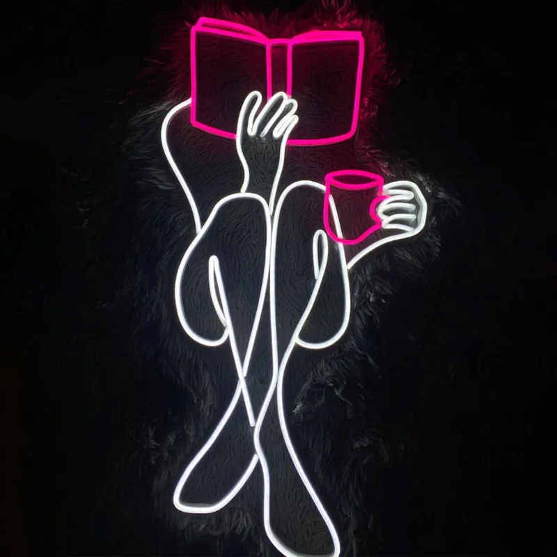 Imagem -02 - Anime Girl Book Cartoon Shape Neon Sign Custom para Room Decor Bar Store Neon Decoração Light Night Lamp