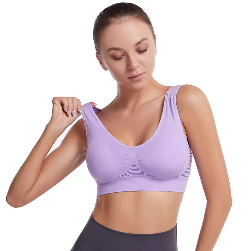 Women Sports Bra Crop Top Fitness Gym Runing Sportswear Wireless Hollow Mesh Yoga Bra Sports Underwear Push Up