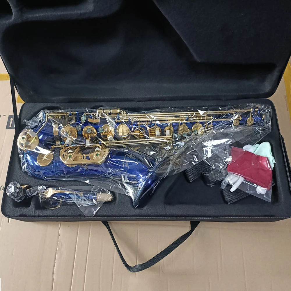 Professional Bb Tenor Saxophone Brass Lacquer Gold Saxophone Woodwind with Wipe Cleaning Stick Reed Gloves Accessories