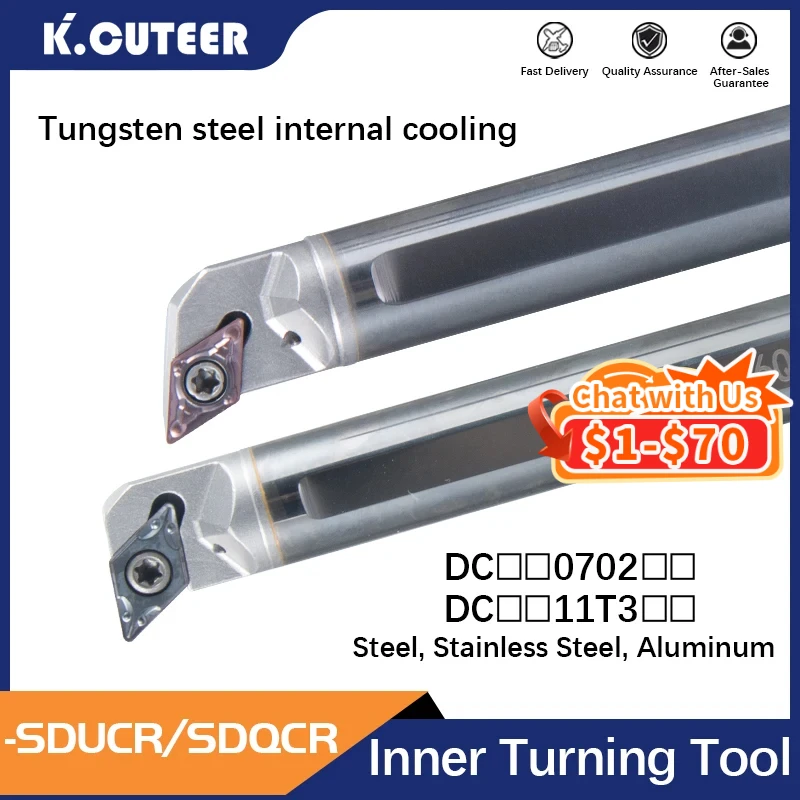 Internal Cooling Tungsten Steel Cutter Bar C10K/12M/16Q-SDUCR/SDQCR Internal Hole Turning Tool DCMT Carbide Blade Lathe Tool Set