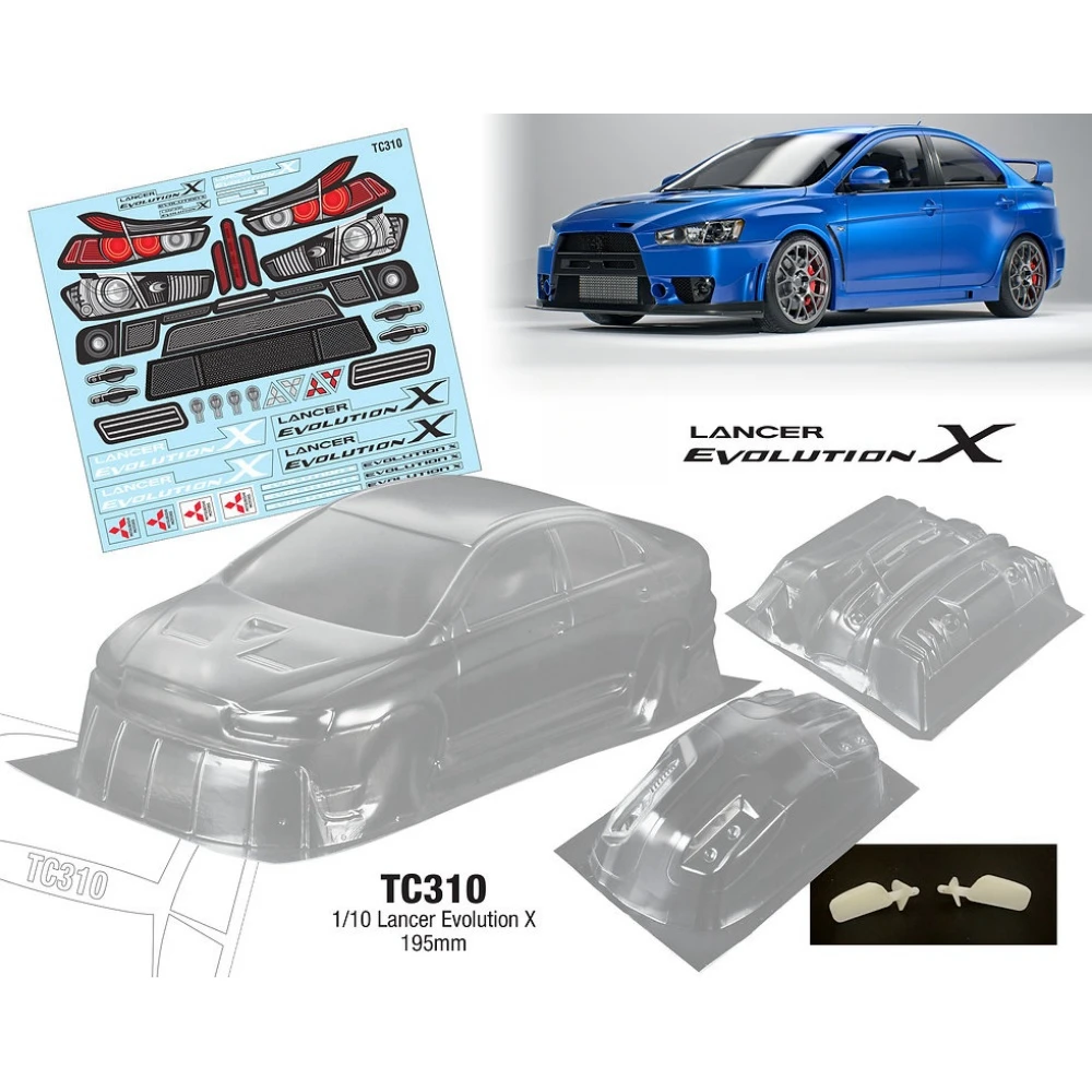 TC310 1/10 Lancer Evcolution X Clear Lexan Car Body shell 195mm for RC Drift Chassis On-Road Tamiya tt01 tt02 Kyosho Yokomo