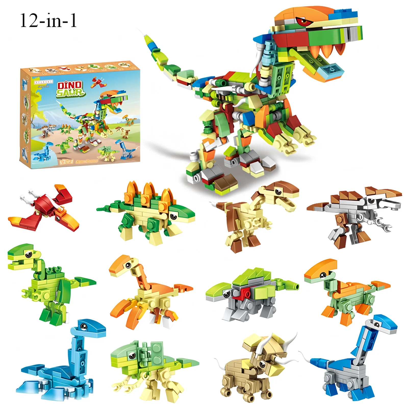 Neues 12-in-1-Dinosaurier-Baustein-Modell, Lernspielzeug für Kinder, Geburtstagsgeschenk, Weihnachtsgeschenk – Detail 9