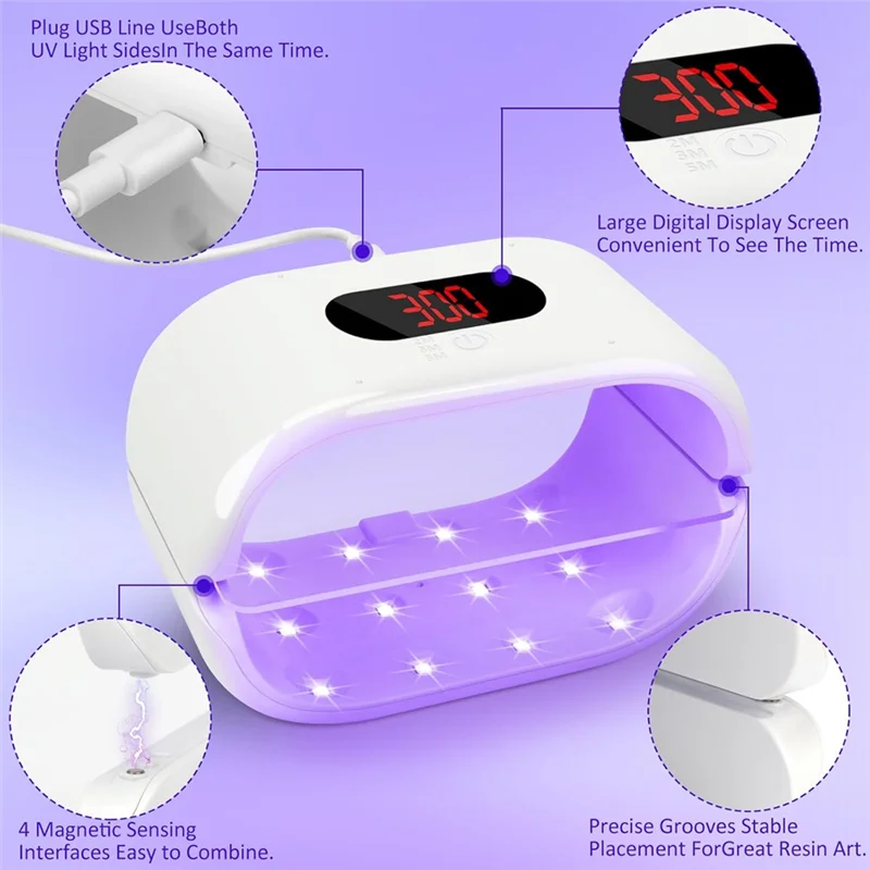 ABFI UV Light For Resin With Sided UV Flashlight 3-Speed Timer Digital Display 36W Fast Curing Lamp For Crafts